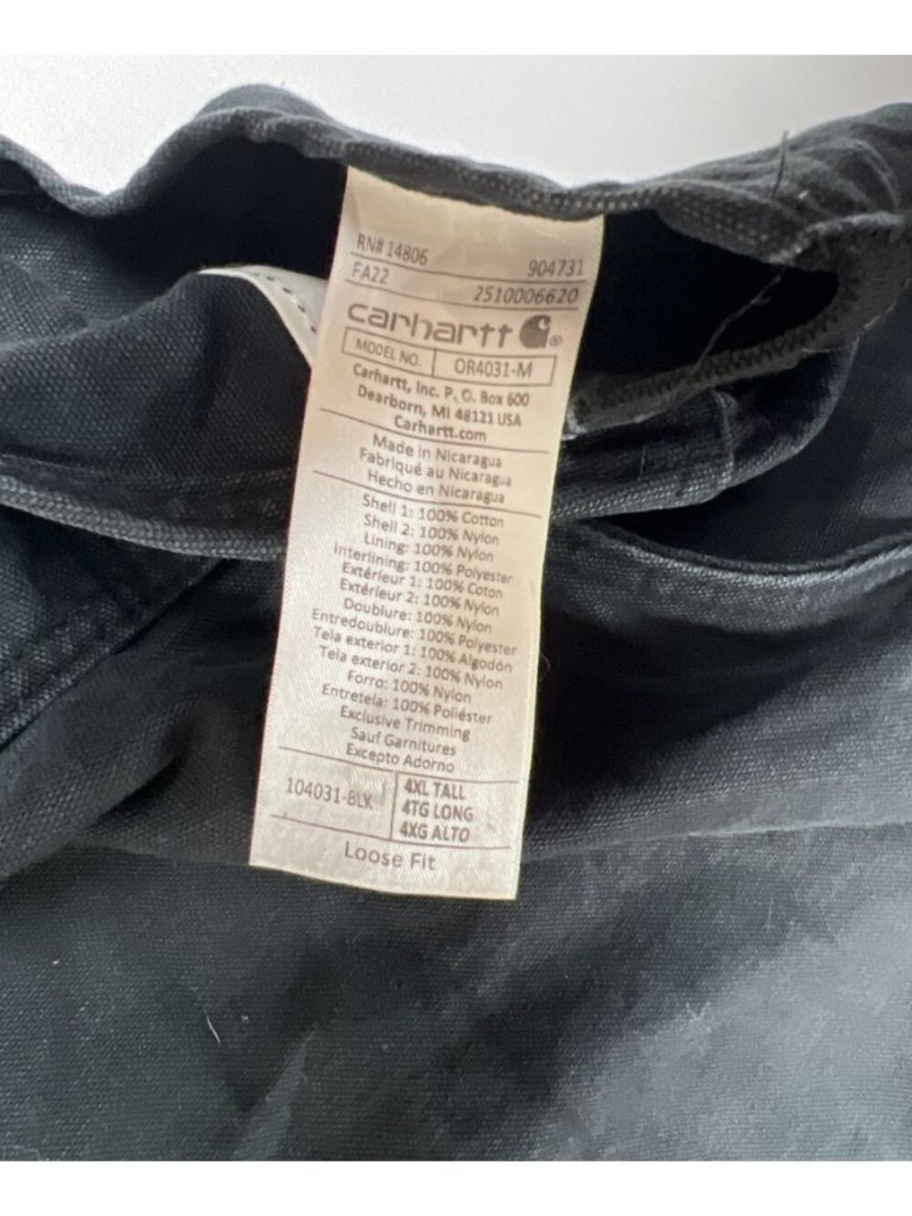 Carhartt Mens 4XL Tall Black Loose Fit Overalls Bibs Heavy Duty Workwear - Picture 5 of 5